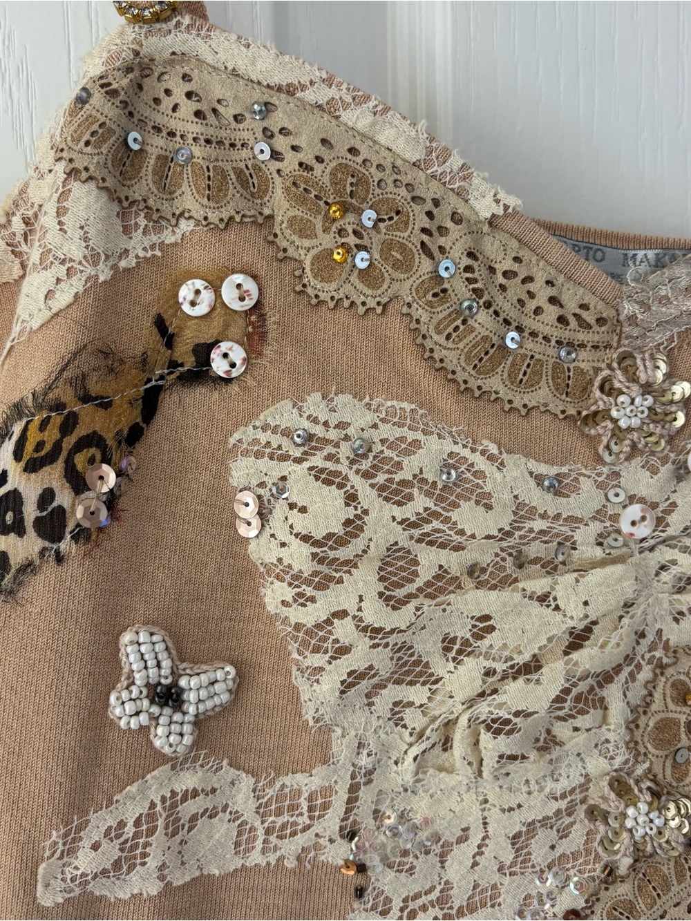 Vintage Alberto Makali Beige Lace Appliqué Camisole with Beading and Sequins - Picture 2 of 8